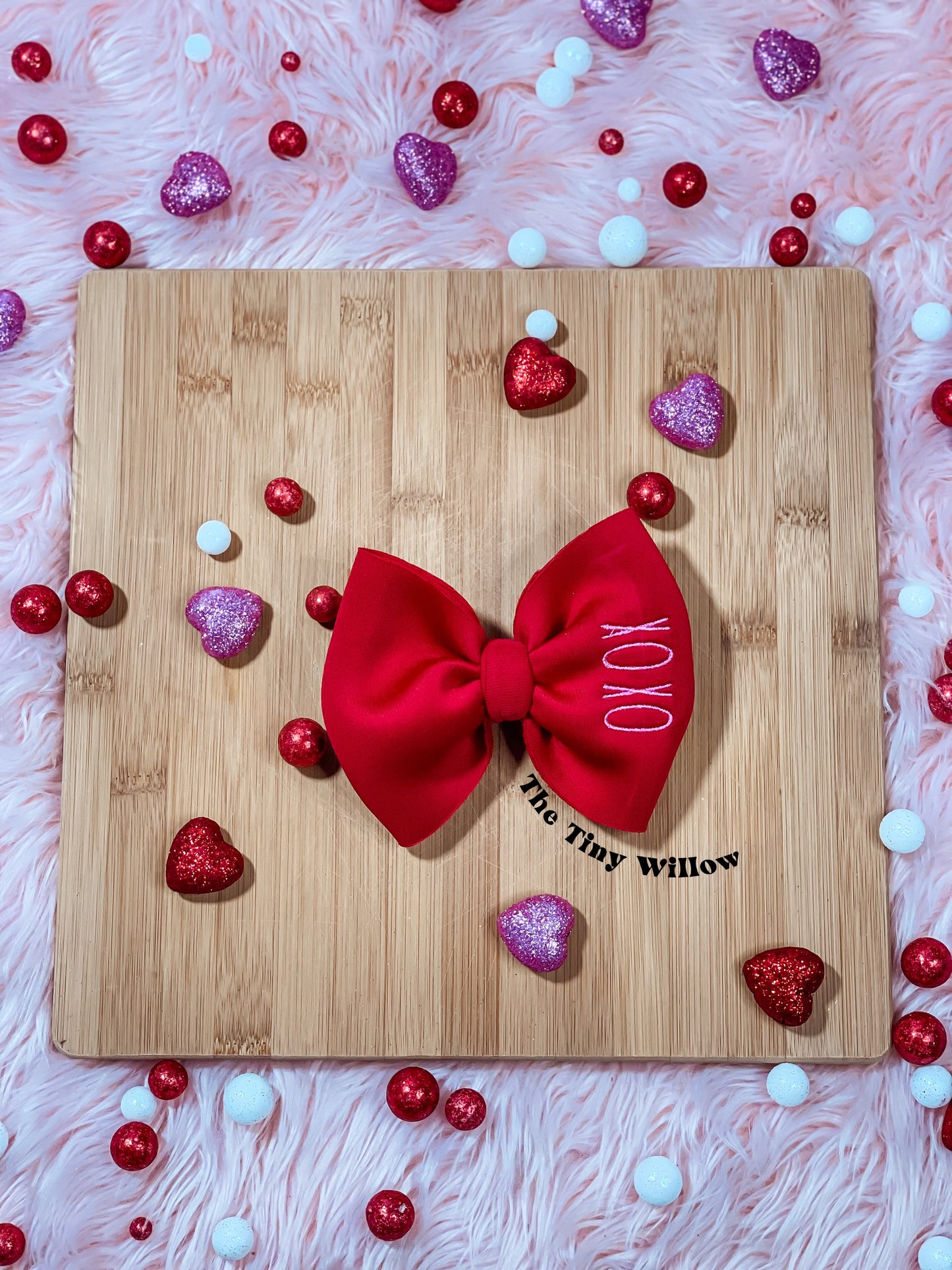 Red Embroidered Bow