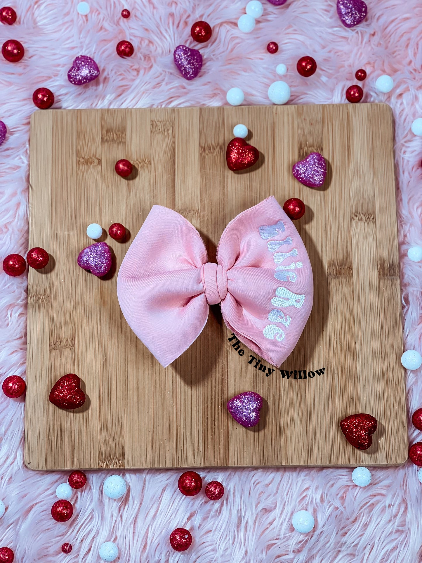 Blush Embroidered Bow