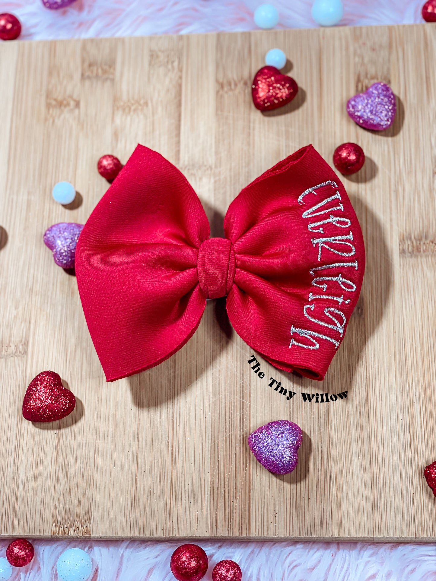 Red Embroidered Bow