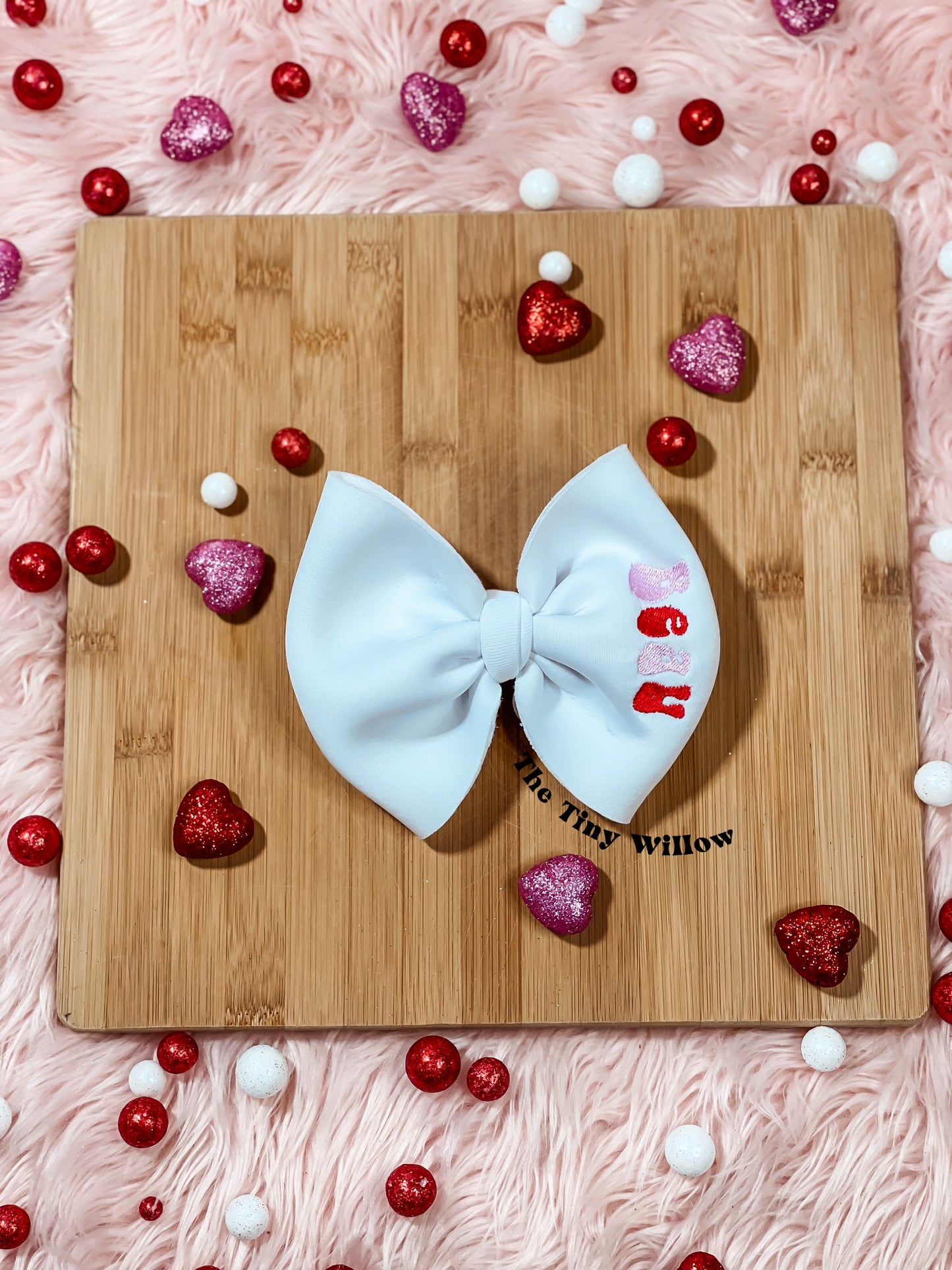 White Embroidered Bow