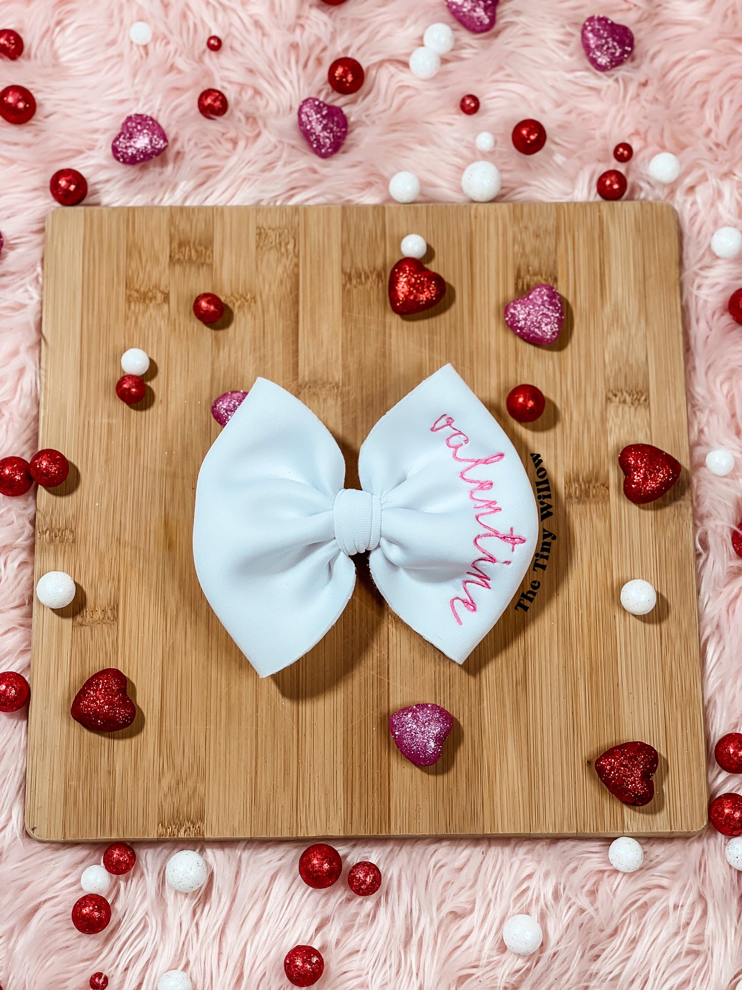 White Embroidered Bow